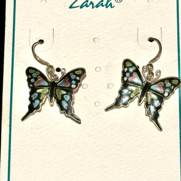 Silver Colorful Enamel Butterfly Drop Earrings - Picture 2 of 3